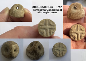 3000-2500 BC Ceramic Stamp Seal with Cross or “X”