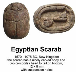 1570-1075 BC Egyptian Scarab Showing two crocodiles head to tail 