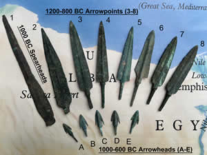 1200-800 BC Arrow Points, Arrowheads and spear points