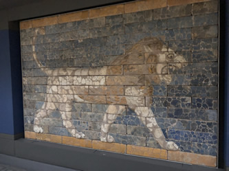 From Nebuchadnezzar's throne room. This is a lion made of glazed bricks of blue, yellow and white.