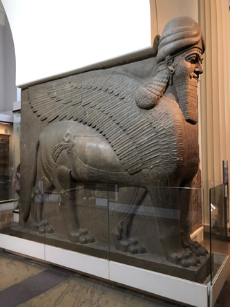 Protecting Ashurnasirpal II throneroom in Nimrud. This is one of two Human headed winged lions or cherubim