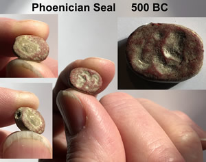 500 BC Red Stone Phoenician Seal with Engraved Side