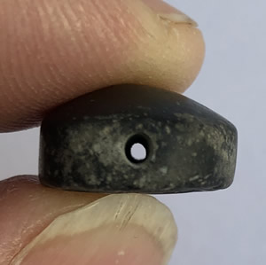 700 BC Seal in Black Hued Stone with 2 Two-Winged Sun Disc Inscribed Image Suspension Hole
