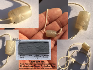 800-600 BC Cylinder Seal in Chalcedony Stone