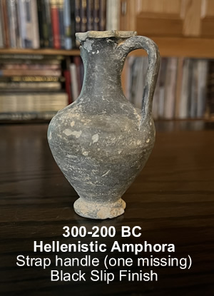 300-200 BC Hellenistic Amphora with black kslip finish and strap handle