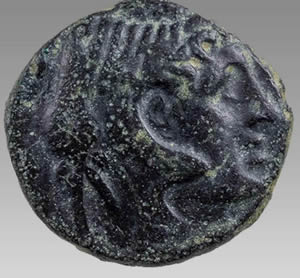 Ptolemy I Soter 305 BC bronze Obverse: Head_of_Alexander the Great wearing elephant scalp Reverse: PTOLEMAIOU BASILEWS with eagle standing wings open on a thunderbolt, EY Daniel 11:5 – “Then the king of the south shall be strong” 