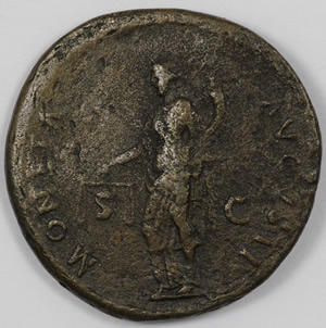 96 AD Domitian Roman Coin reverse with Moneta and inscribed with SC