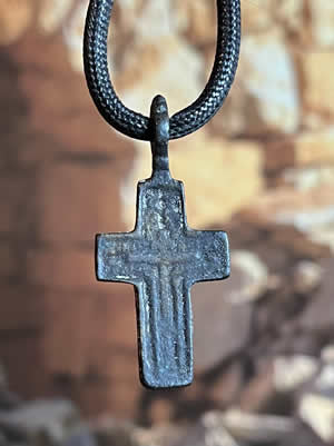 1000 AD Roman Byzantine Cross Pendant FRONT with cross inscription