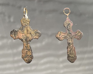 1000 AD Roman Byzantine cross pendants front side inscribed with a cross and figure of Jesus