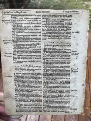 1611 AD – King James Bible Romans chapter 12-14 full page