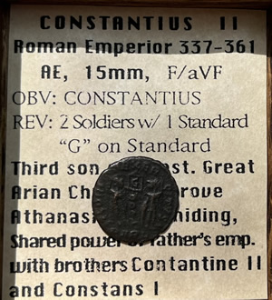 337 AD - Constantius Roman Emperior, third son of Constantine, Arian Christian, drove Athanasius into exile