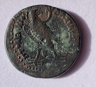 Reverse side of a 229-219 BC coin showing an eagle