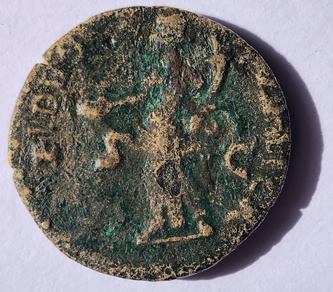 reverse side of Vespasian coin 69-79 AD with image of the god Fides