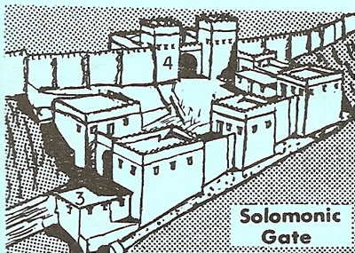 Here is a drawing of the gate system taken from a workbook from the Jerusalem University College we attended for the trip.