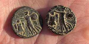 83 AD Domitian Judaea Capta minted in Caesarea reverse with Minerva Athena stepping left in flowing gown holds trophy in right hand and shield and spear in left