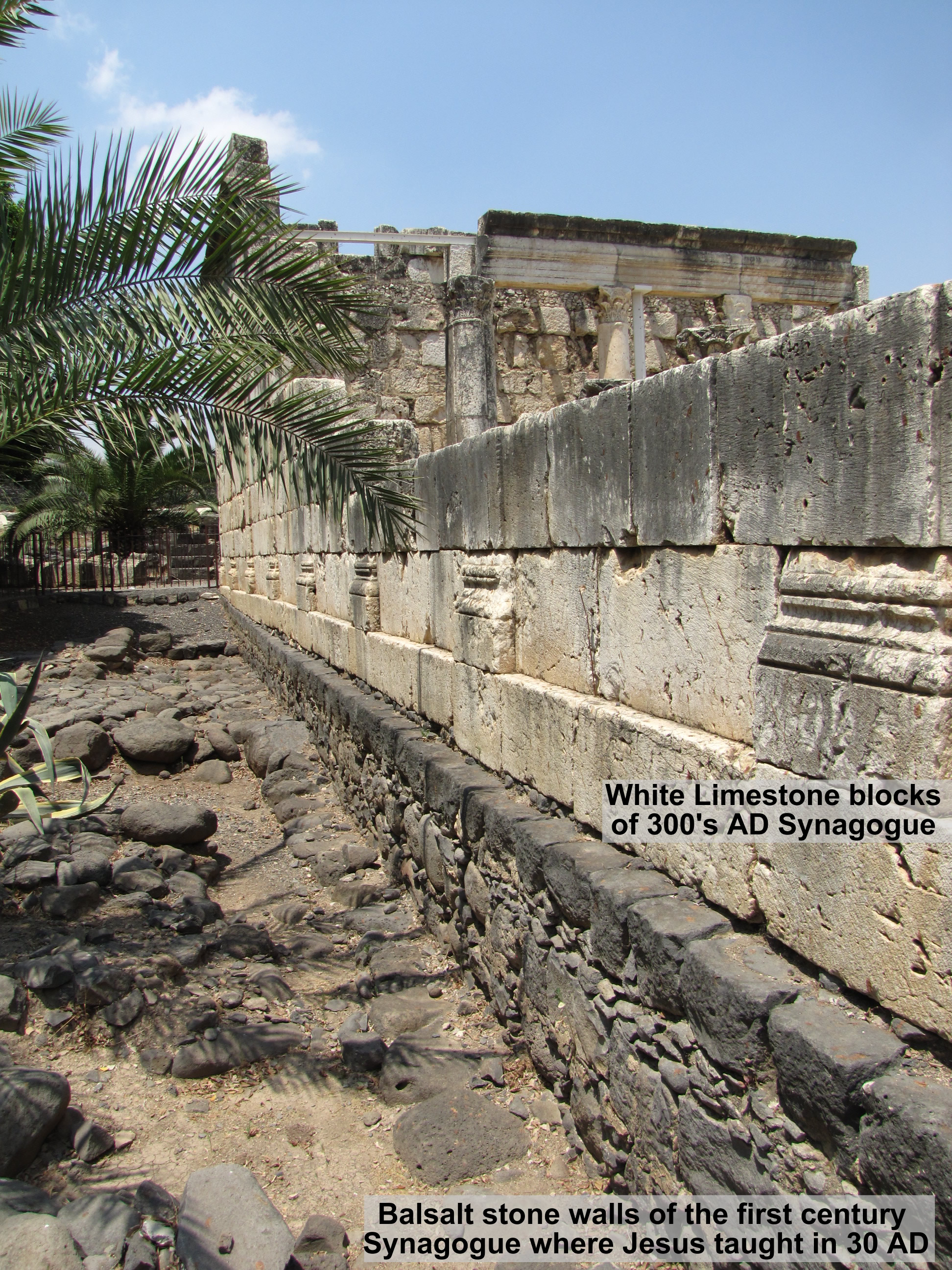 Capernaum Synagogue basalt and limestone walls from 30 AD and 300's AD