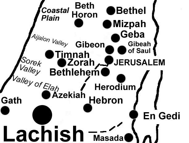 Lachish siege by Assyria, Lachish map of Judah