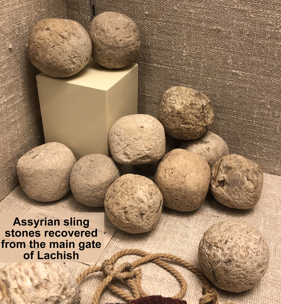 Assyrian sling stones used at Lachish and collected for display in the British Museum