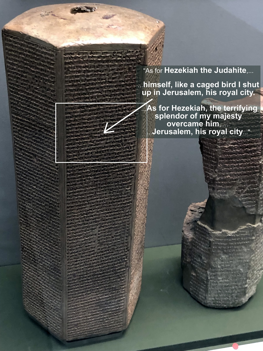 The Taylor Prism, The Sennacherib Prism recording Hezekiah and Jerusalem from 701 BC