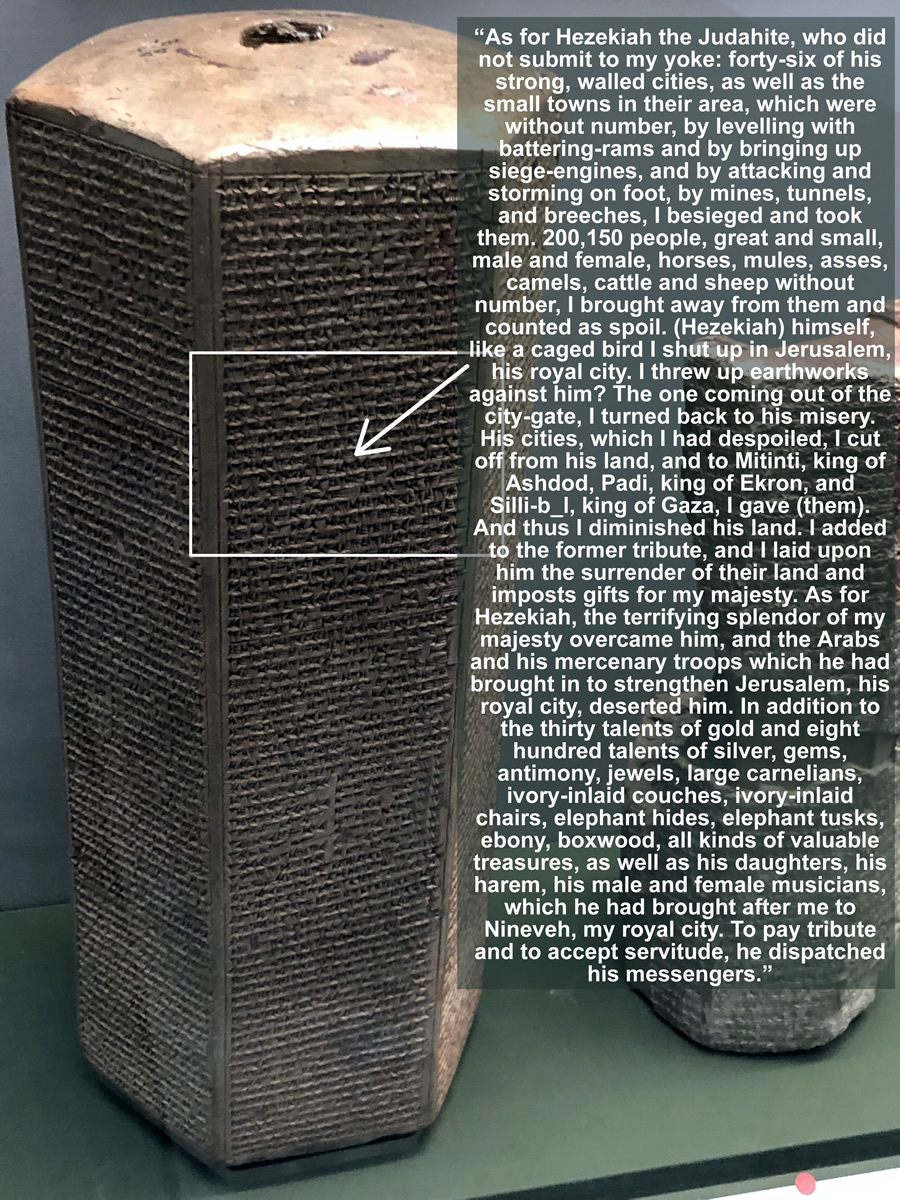 Sennacherib's prism describing his reign including account of King of Judah Hezekiah