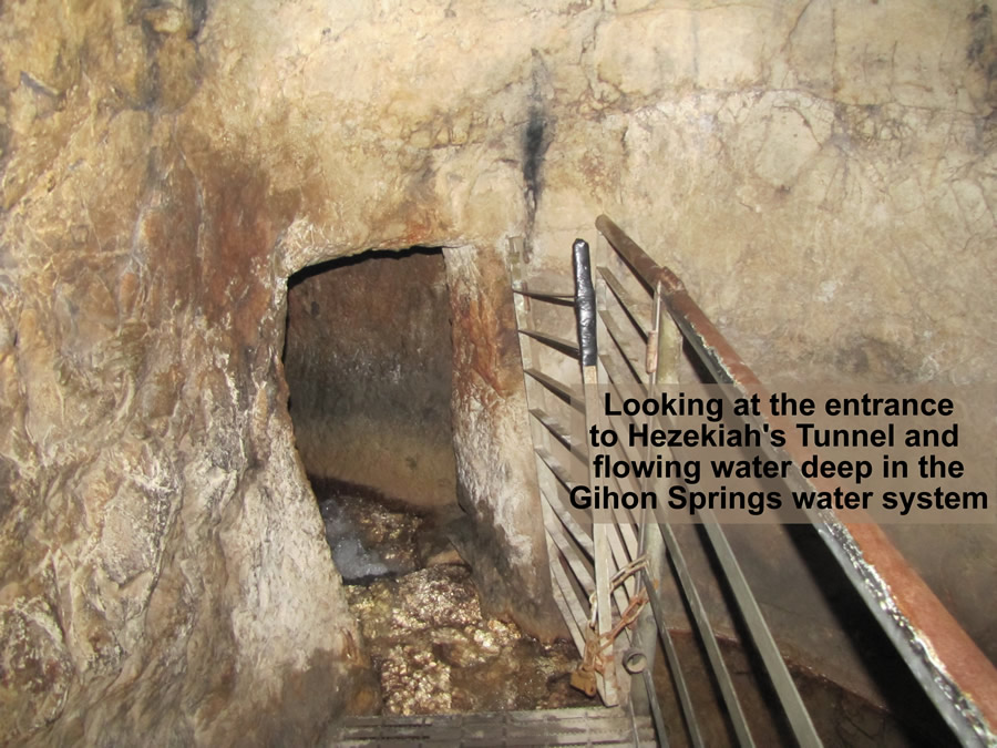 Water of the Gihon Springs and the entrance into Hezekiah's Tunnel