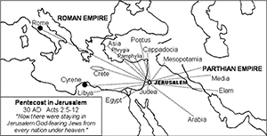 Lands and nations in Jerusalem on Pentecost