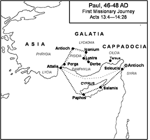 Paul's First Missionary Journey  46-48 AD  Acts 13:4-14:28