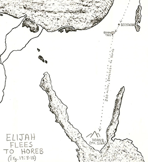 1 Kings 19:8-15  Elijah Flees to Horeb (Mt. Sinai)