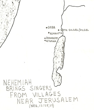 Nehemiah 12:28, 29  Nehemiah Brings Singers from Villages near Jerusalem