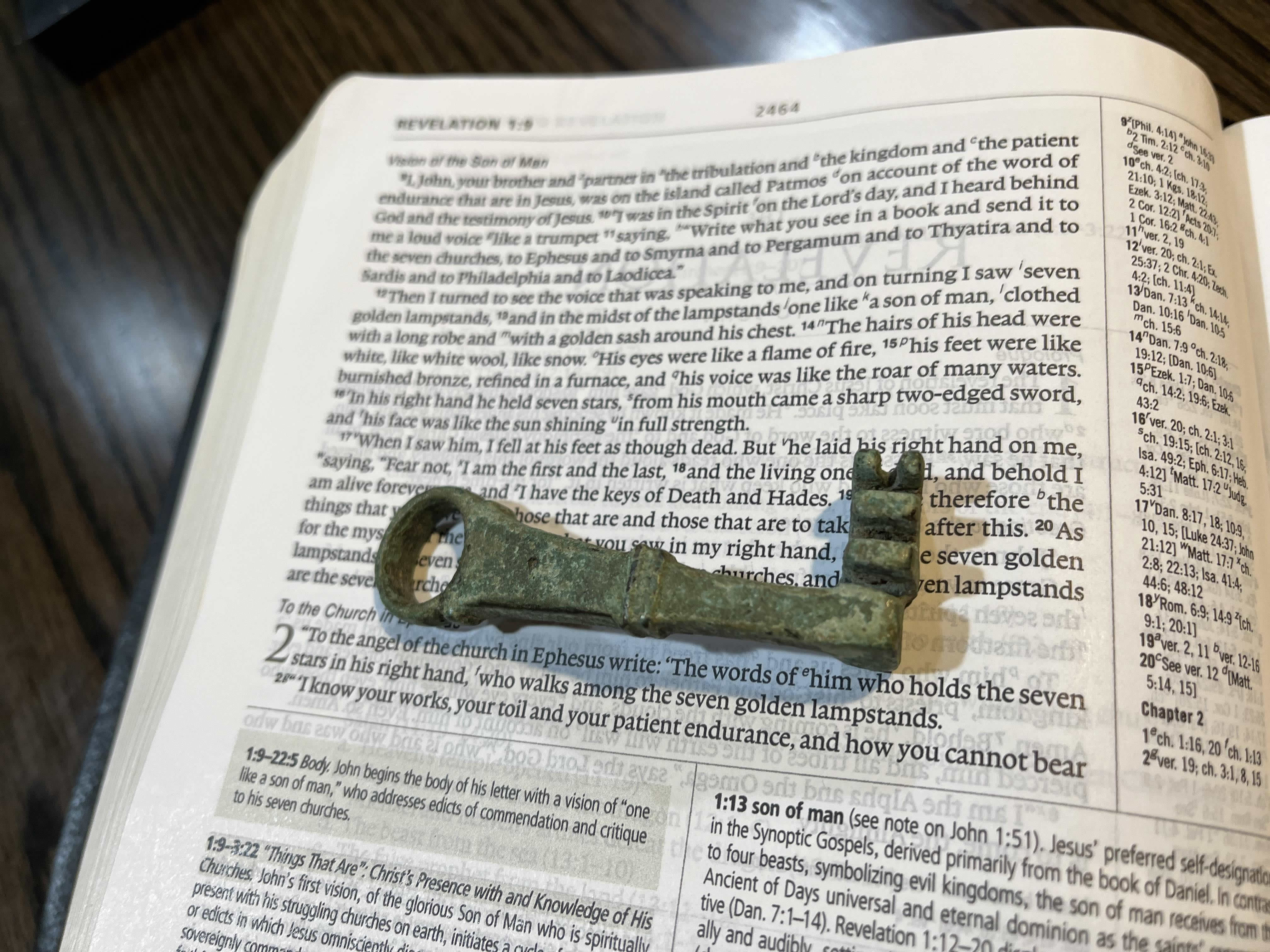 1 250 AD Roman Key four tooth mechanism cast tin lead alloy 6 Bible Rev 2 text FULL