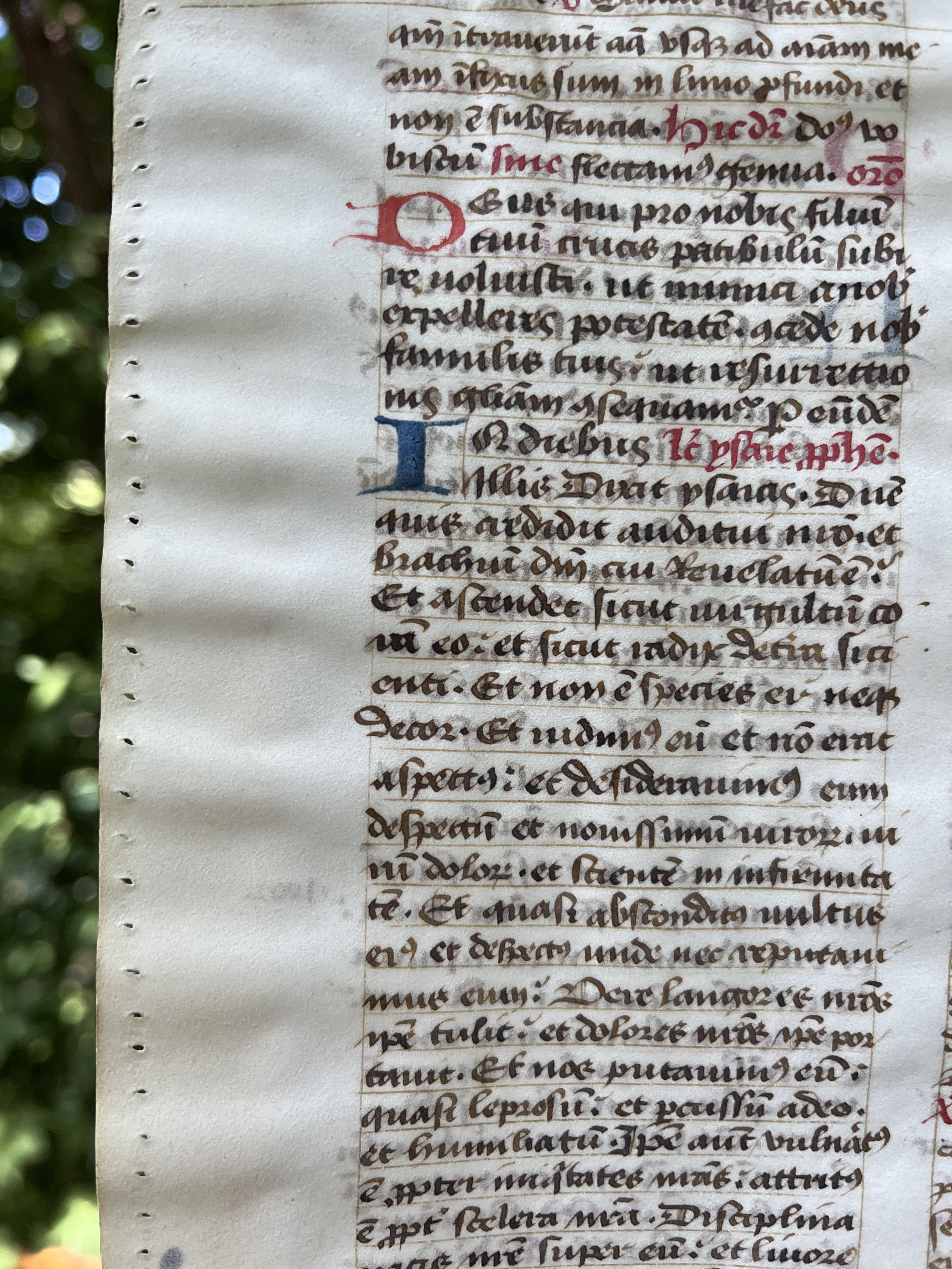1385 AD Latin Mass Manuscript bottom right stitching
