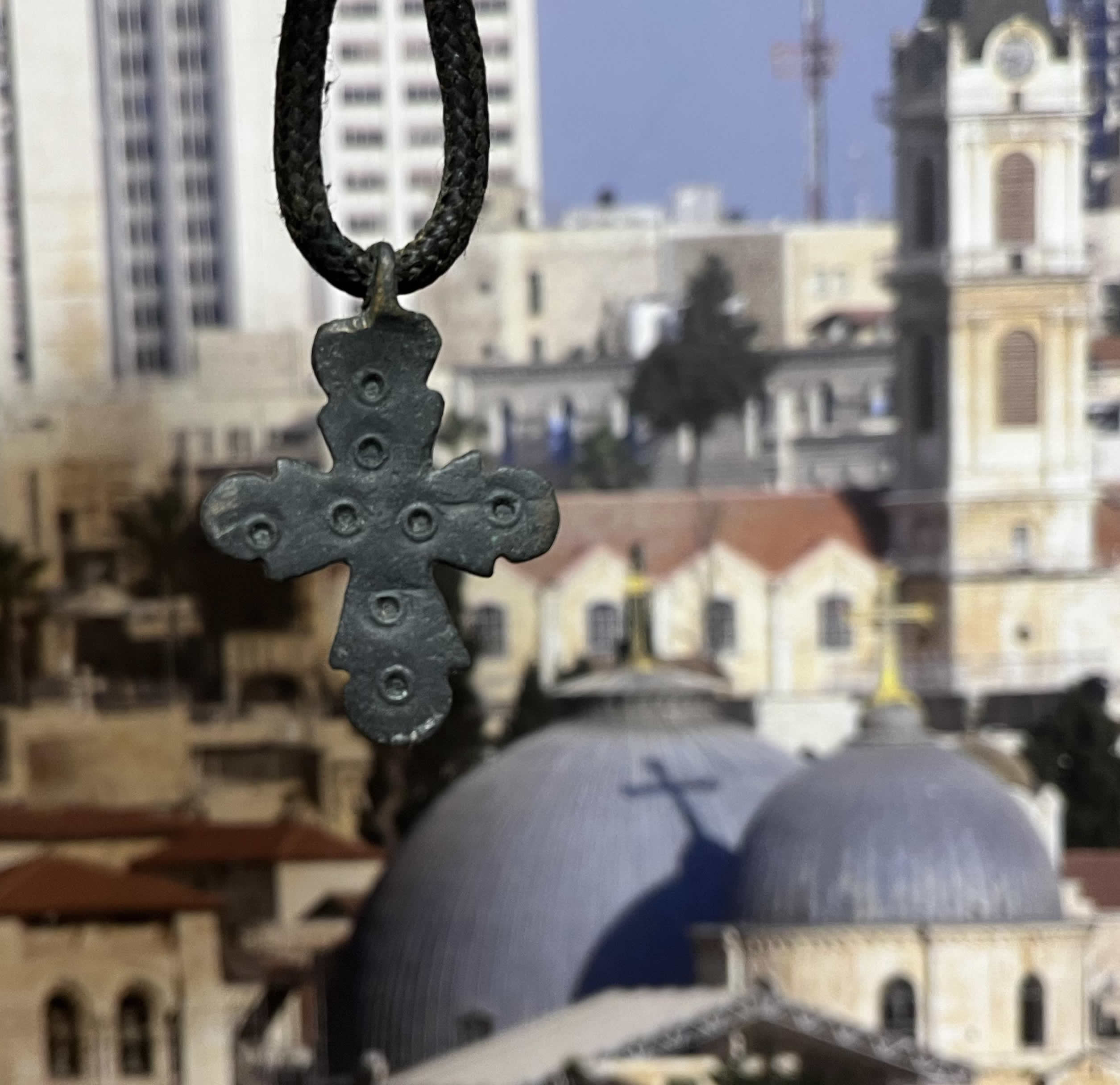 700 900 AD Byzantine bronze cross pendant FRONT