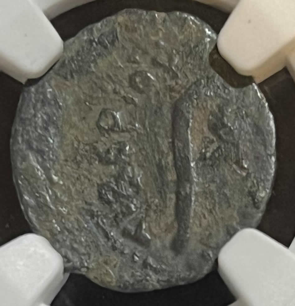 30 AD Pontius Pilate coin 1 Prutah under Tiberius reverse Lituus inscription TIBPIOY KAICAPOC means of TIBERIUS CAESAR 2
