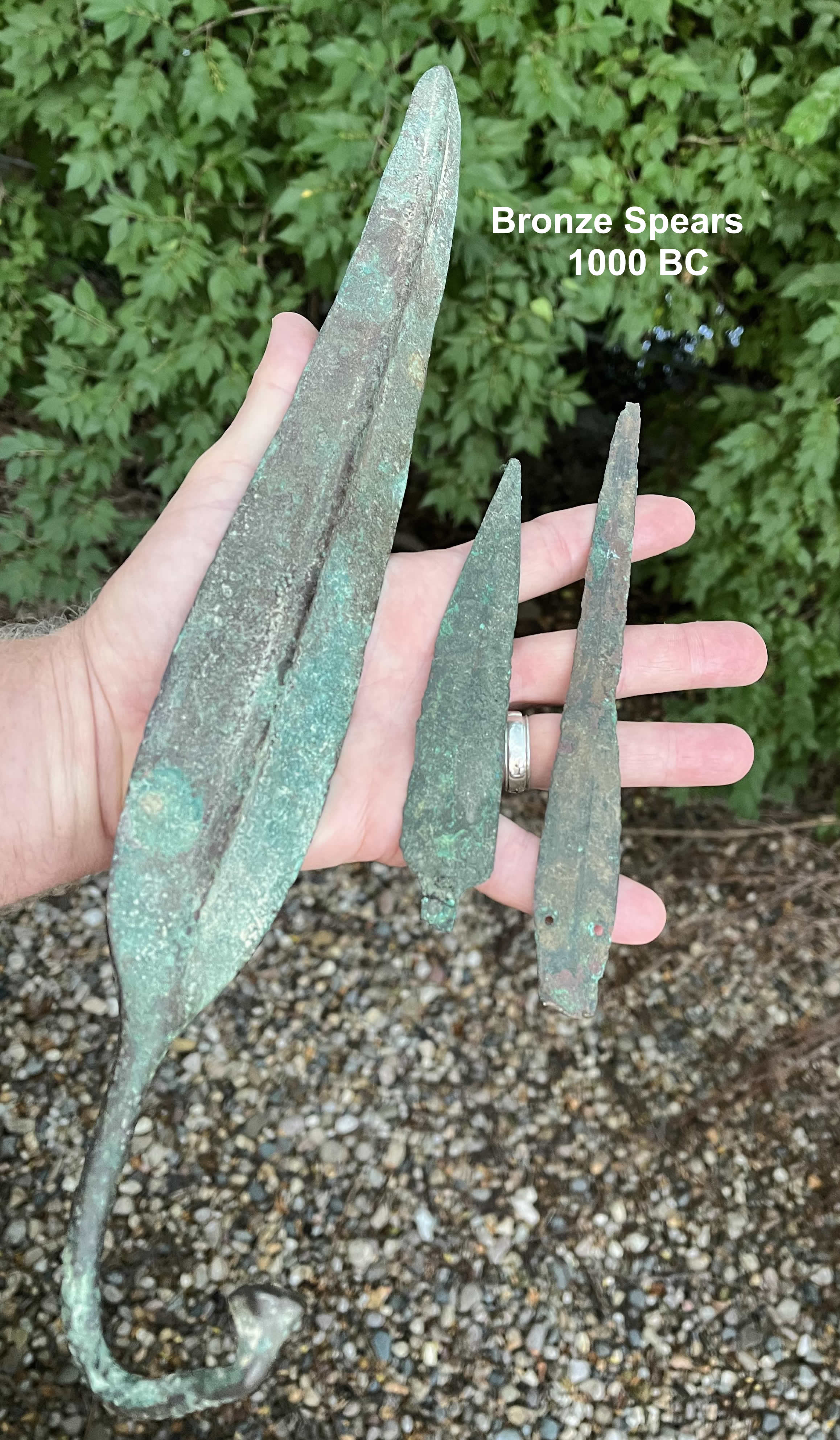 Group 1000 BC Three Bronze Spears in hand